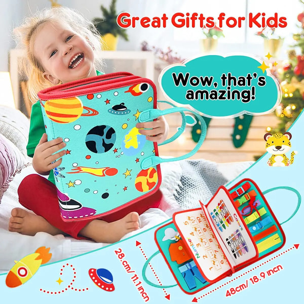 Upptagen bräde Montessori-leksaker för småbarn Sensorisk leksak Förskola Lärande Pedagogiska reseaktiviteter för pojkar Finmotorik 5 Pages-Green