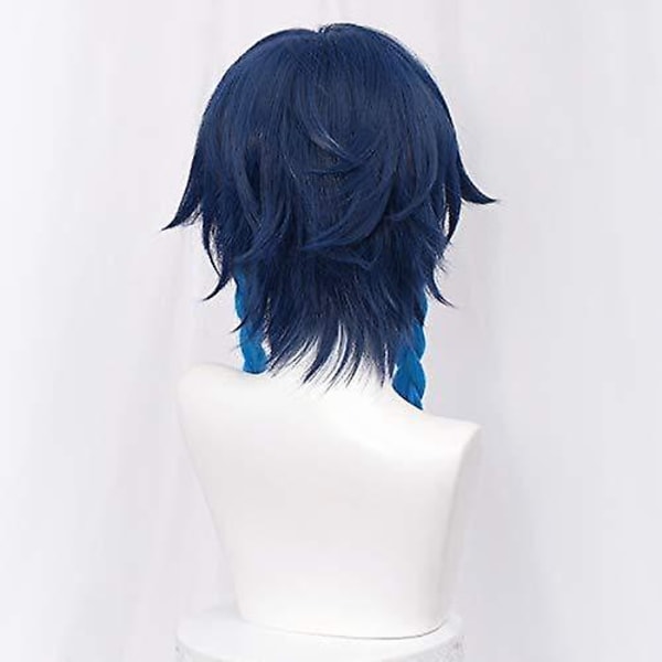 Marinblå Peruk För Venti Genshin Cosplay Kostym 2-Tons Anime Flätade Hårperuker