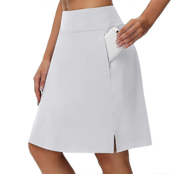 Tennis Skjørt Dame Golf Skjørt Yoga Skjørt Sidelommer 2 I 1 Magekontroll Rumpe Løft Hurtigtørkende Høy Midje Yoga Fitness Gym Trenings Skort Underdeler B White L