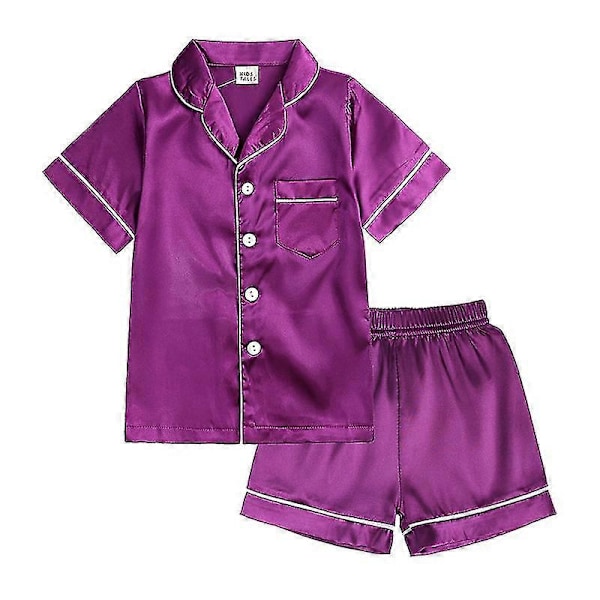 Barn Småbarn Baby Flicka Pojke Satin Pyjamas Set Lång Kort Ärm Knäppning Pyjamasskjorta Topp+byxor Underdelar Sovkläder Outfits Style A Purple 4-5 Years