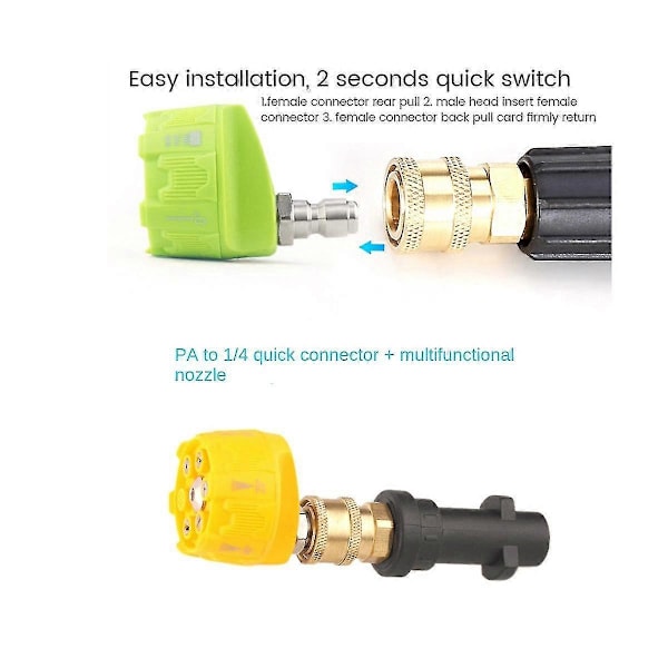 6-in-1 Säädettävä Suutin 1/4 tuuman Liitäntäadapterille 3000psi Puhdistus