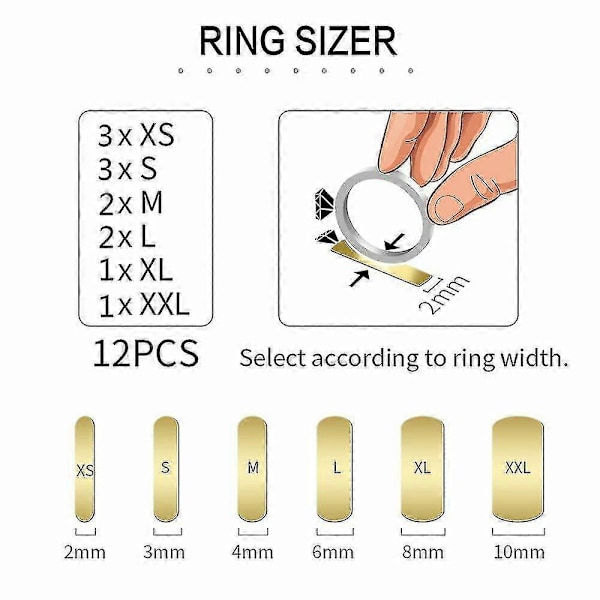12st/set Osynlig Klar Ringstorleksjusterare För Lösa Ringar / Transparent Ringförminskare Med 2-10mm Storlekar / Högkvalitativ Smyckespassformsreducerare (Ruipe