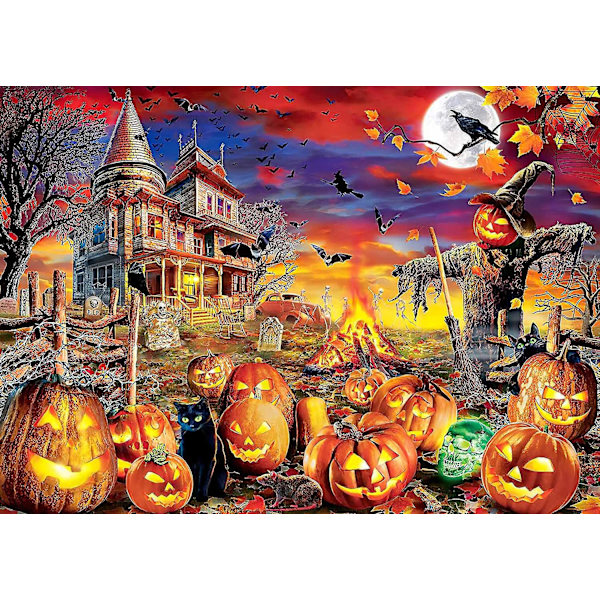 Puslespill for voksne 1000 brikker, Halloween gresskar trepuslespill for Halloween-dekorasjoner, 75x50cm 1000 brikkers puslespill for Halloween-dekor