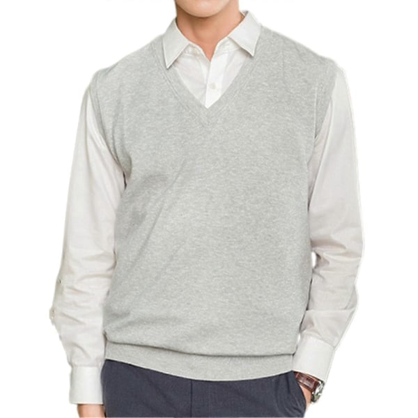 Ärmlös Lös Varm Tröjväst Herr V-ringad Pullover Västar Light Grey XL