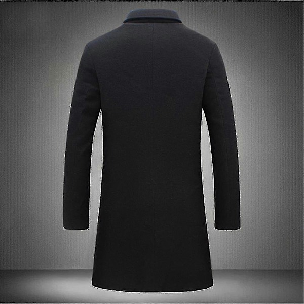 Stor Storlek Herr Klassisk Yllerock Varm Vinter Enkelknäppt Lång Trenchcoat Casual Slim Fit Ytterkläder Black 4XL