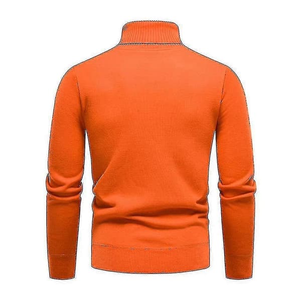 Herr Enfärgad Polokrage Basic Tröja Vinter Slim Fit Tjock Stickad Varm Pullover Topp Orange 2XL