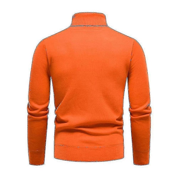 Herr Enfärgad Polokrage Basic Tröja Vinter Slim Fit Tjock Stickad Varm Pullover Topp Orange M