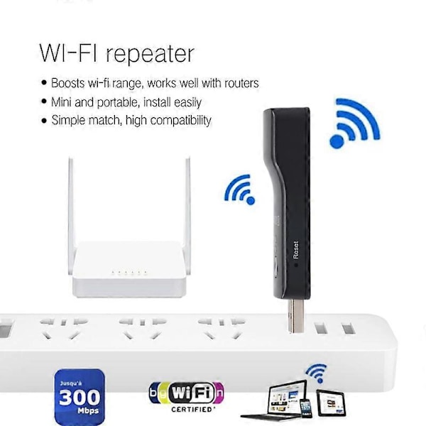 Bærbar Universal 300Mbps USB WiFi Trådløs Smart TV Netværksadapter Repeater