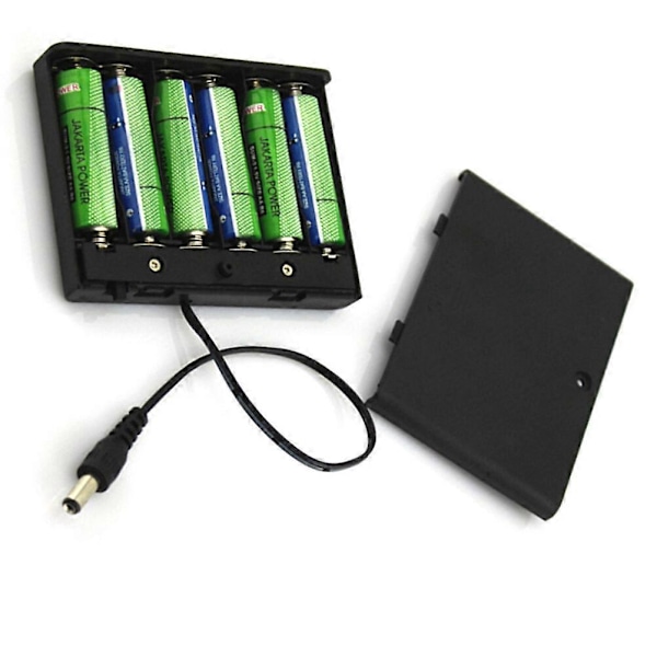 6 x AA 2A Batterihållare 9V Förvaringslåda Sluten Box med Kabelanslutningar och ON/OFF-brytare