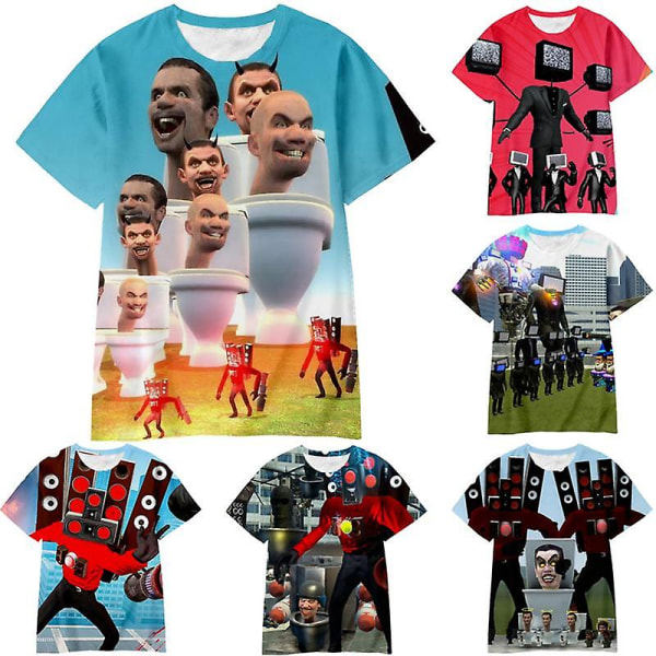 Skibidi Toalett T-shirt Anime Spelkläder Pojkar Flickkläder Mode Harajuku T-shirt Sommar 3d- print Barn T-shirt Streetwear Toppar Skibidi Toilet-13 110CM