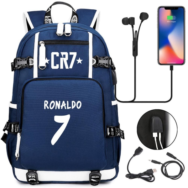 Football Star CR7 USB laddningsryggsäck Skolväska Travel Notebook Laptopväskor för barn-studenter style 6