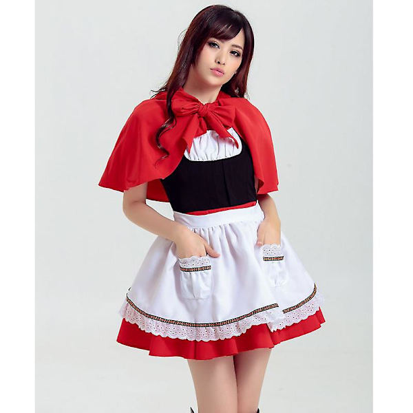 Karneval Halloween Dam Lilla Rödluvan Kostym Söt Japan Lolita Kafé Servitris Outfit Cosplay Fancy Party Klänning M
