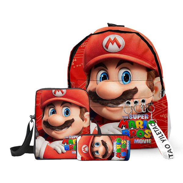 3st Mario Ryggsäck+lunchpaket+pennväska Super Mario Bros Skolväska Anime Väska Barn Skolryggsäck Axelväskor Case Mario 01 2pcs  Lunch-pen Bag