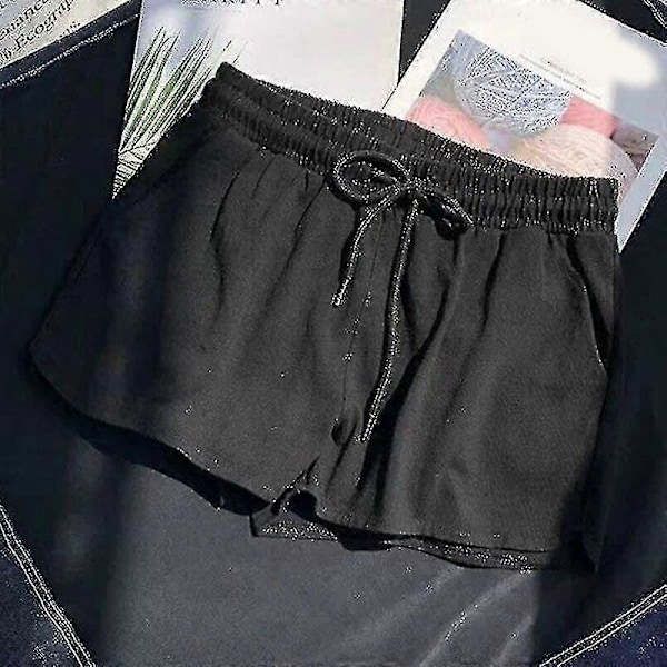 Naisten kesän kiristysnyörilliset joustovyötäröiset shortsit rento urheilu ranta löysät kuumat housut black XXL