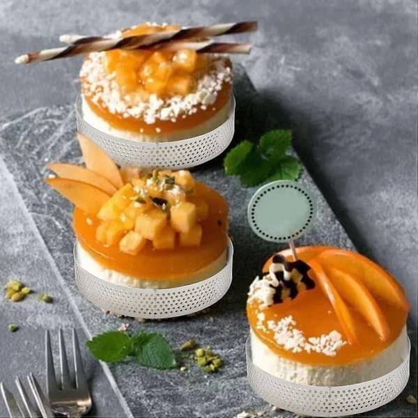 6 stk Mini Tart Ring Rustfritt Stål Tartlet Form Sirkel Kutter Pie Ring Varmebestandig Perforert