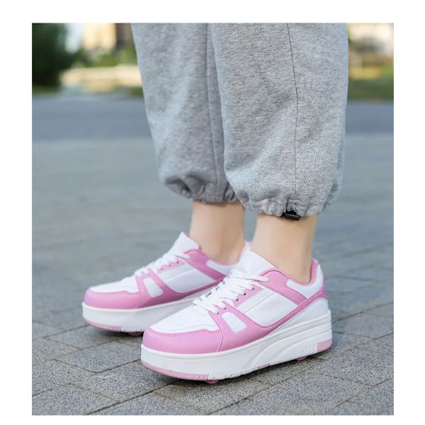 Rullskridskoskor Barn Sneakers med Hjul Barn Rullskridskor Mode Utomhussportskor Flickor Pojkar white pink 39
