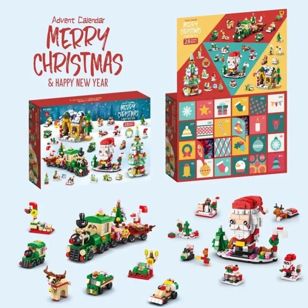 2023 Julserie Byggklossar Presentförpackning för Barn 24 Dagar Jul Adventskalender DIY Nötknäppare Jultomte Klossar Modell style 5