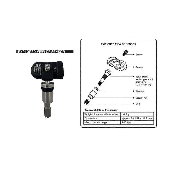 6 stk. Programmerbar TPMS-sensor 43hz 315mhz Dekktrykksensor 2 i 1 For- Mx-sensor Mo