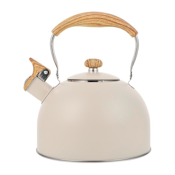 1 kpl 2,5 litran litteäpohjainen keittiöväline viheltävä vedenkeitin (beige)