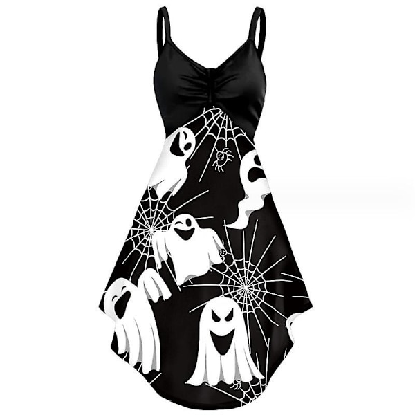 Halloween Kostumer Til Kvinder Kranieprintet Stroptop Kjoler Afslappet Mode Mønster Ærmeløs Kjole Swing Kjole COLOR 1 L
