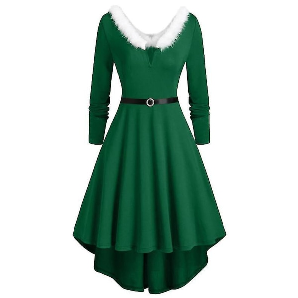 Dam jul lurvig V-ringad långärmad klänning för fest kostym Green S