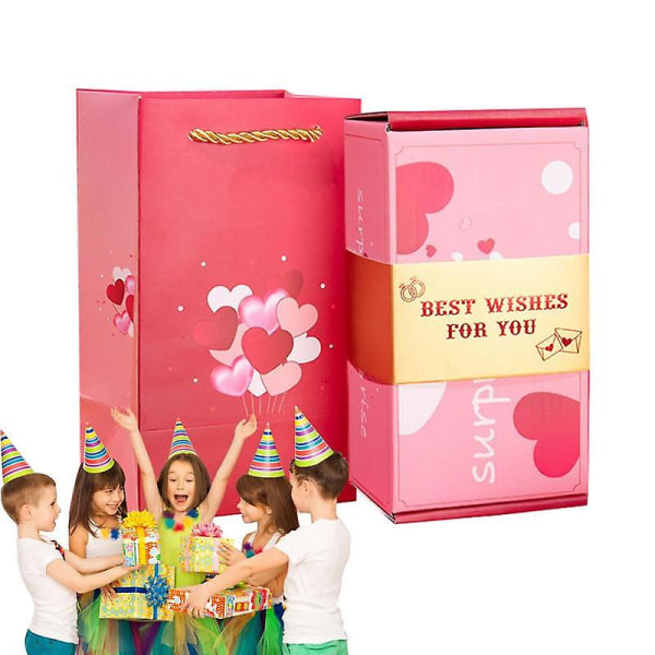 DIY-låda Härlig Överraskning Exploderande Par-låda Hållbar Jul Kärlek Årsdag Alla Hjärtans Dag Flickvän Kärleksgåva För Årsdag Pink BEST WISHES