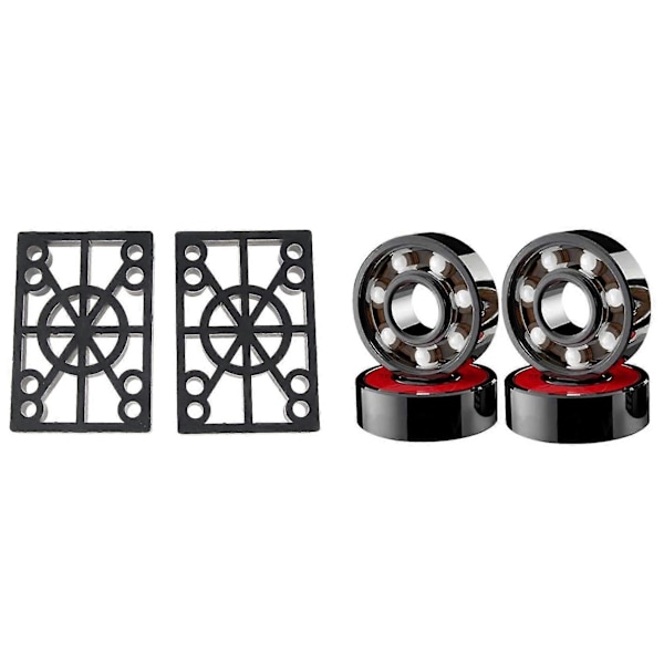 4 stk. Keramiske Lejer Høj Hastighed Slidstærke & 2 stk. Hård Plast Skateboard Risers 12mm Longboa