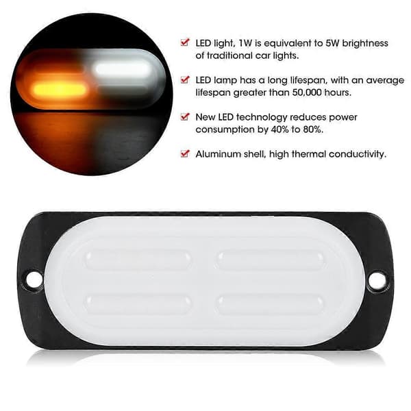 4 stk/sett 12-24V 12LED Flash Strobe Lys Bil Lastebil Nødvarsel Beacon Side Gult Hvitt Lys