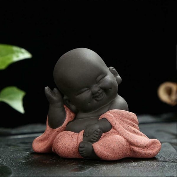 Söt Keramisk Liten Baby Glad Buddha Staty Figur Prydnader Heminredning C