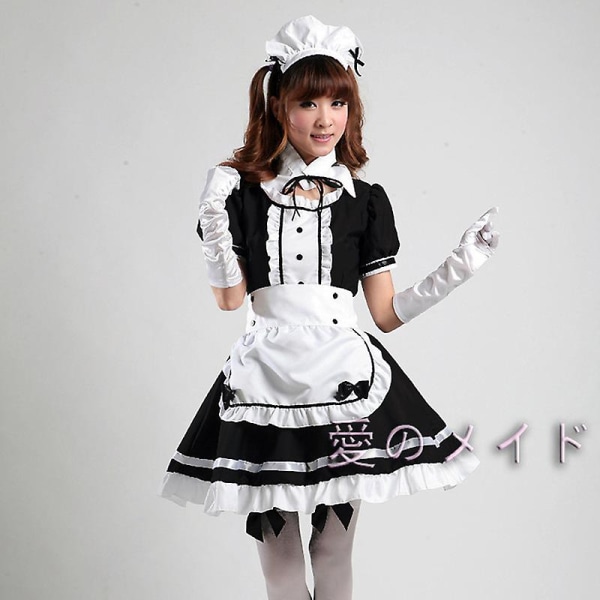 Svart Vit Lolit Maid Dress Cosplay Restaurang Anime Performance Grönt Puder Himmelblå Kvinnors flickedräkter Kul hemma Sky Blue M