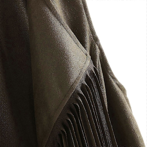 Dame Vinter Ruskind Etnisk Ærmeløs Kvaster Frynser Vest Cardigan Green M