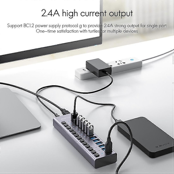 13-ports USB Hub 5 Gbps USB 3.0 Multifunktionel Udvidelsesinterface Splitter Expander med Uafhængig