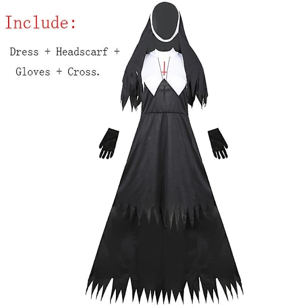 Karneval Halloween Spooktacular Nun Kostym för Kvinna Syndig Syster Skrämmande Maria Rollspel Cosplay Festklänning L