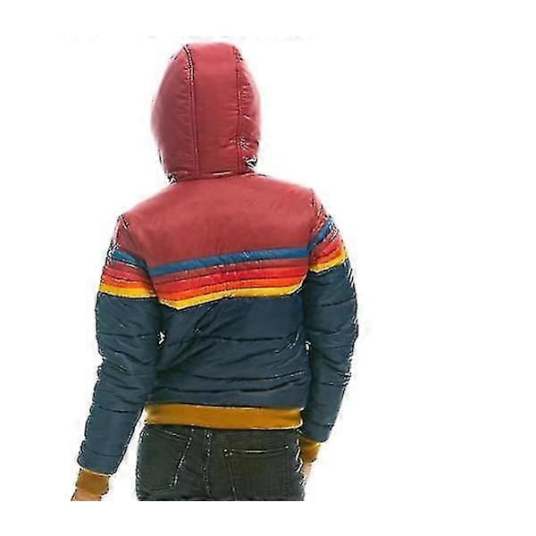 Dam Regnbåge Dragkedja Vinter Dun Ledig Randig Huvförsedd Pufferjacka Navy XXL