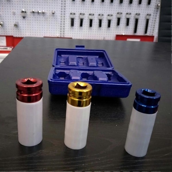 3 stk. 17 mm 19 mm 21 mm Legering Tyndvægget Hjulmøtrik Fjernersæt Dybe Slagtoppe