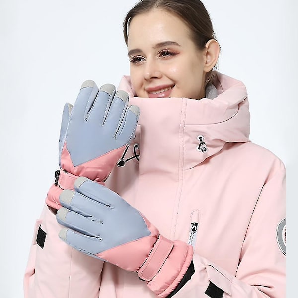 Talviset lämpimät pyöräilyhanskat ulkoiluun, söpöt lasketteluhanskat, sähkömoottoripyörähanskat, vedenpitävät, liukumattomat Light pink