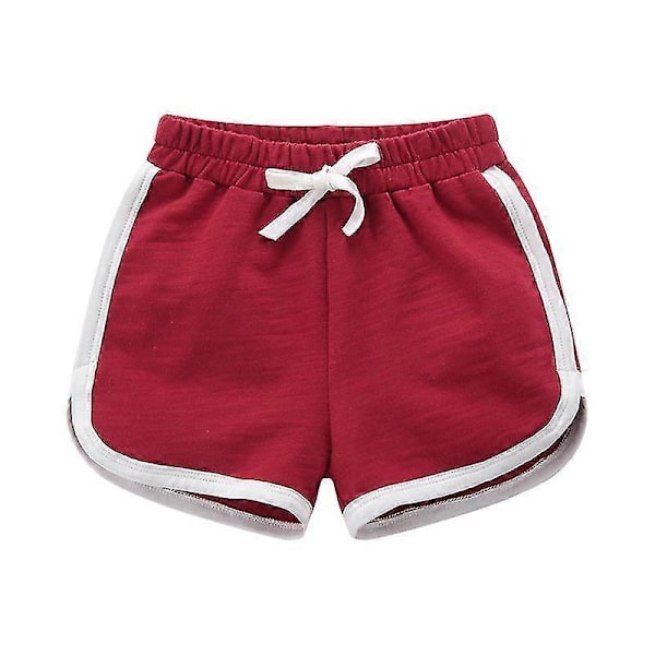 Pojkar Flickor 100% Bomull Sportshorts Sommar Kontrast Kantning Delfin Shorts Barn Atletisk Gym Kläder Red 6T
