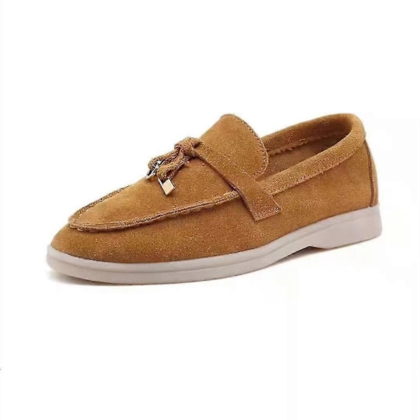 Walk Sko Dame Loafers Ruskind Afslappede Mokkasiner Lås Hue Sko Komfortable Bløde Såler Flade Sko Plus Size_Active brown 41