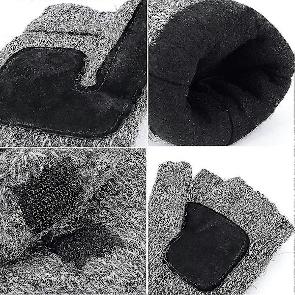 Vinter Ullblandade Stickade Fingervantar Halvfinger Vantar Med Fleecefoder För Män