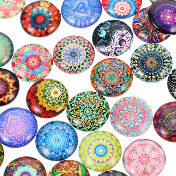 1 Sett 50 stk Blandede Runde Mosaikkfliser for Håndverk Glass Mosaikkrekvisita for Smykkefremstilling (Fargerik 14MM)