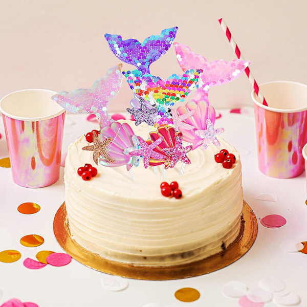 6 stk. Havfrue Kakepynt Paljetter Havfrue Cupcake Toppere Havfrue Kakedekorasjoner