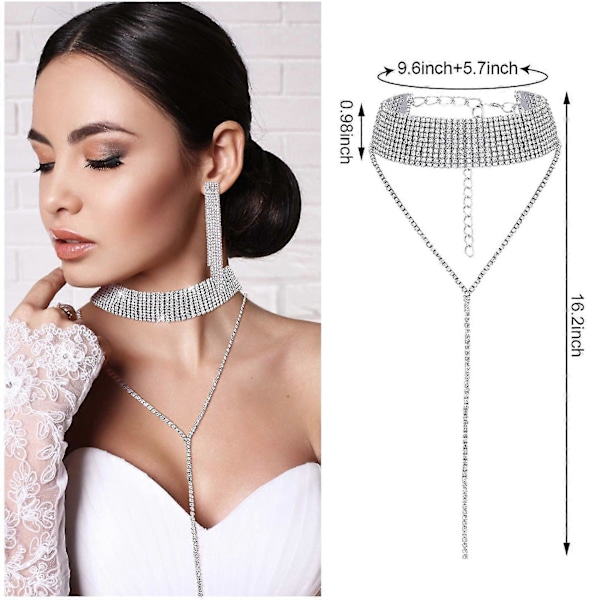 Dame Krystal Smykkesæt Brude Bryllup Rhinestone Choker Armbånd Hænge Øreringe Farve: Guld
