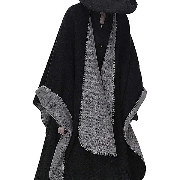 Sjal Reversibel Ensfarget Åpen Front Cardigan Wrap For Kvinner black