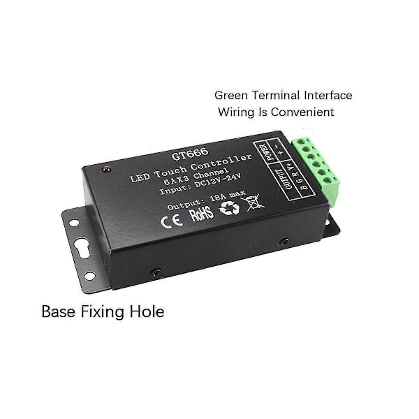 GT666 RGB LED LED Strip Controller Trådløs RF Touch Fjernbetjening DC 12V 24V 18A 3 Kanaler Lys Bånd Dæmperkontakt