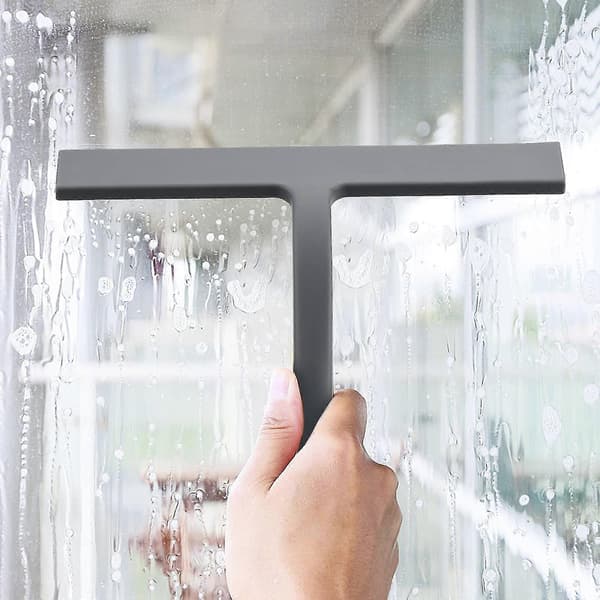 Silikone Bruseskraber med Rustfrit Stålkerne, Bruseskraber til Rengøring af Badeværelsesglas, 9\" X 8.5\", Grå