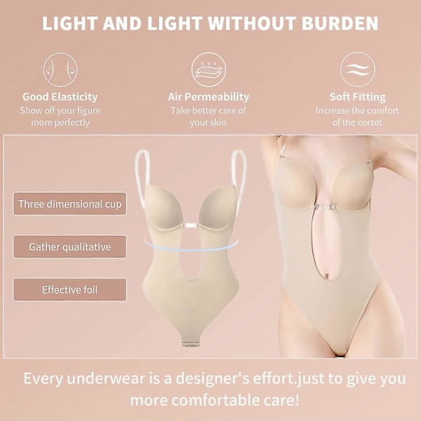 Dame Dyb V-udskæring Body Shaper Stropløs Rygløs Bodysuit Shapewear