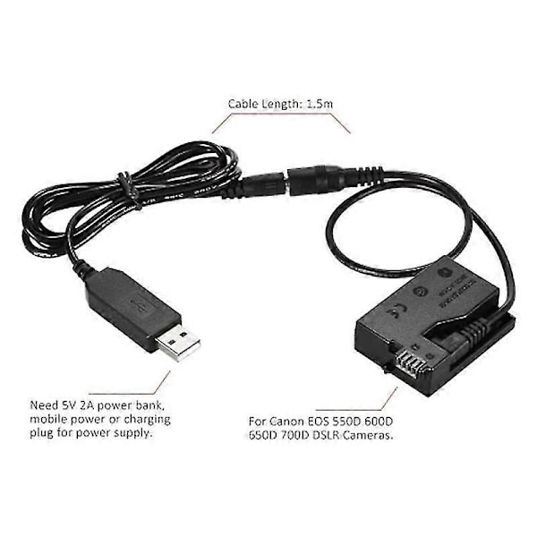 -e8 Dummy Batteri med DC Power Bank USB Adapterkabel Erstatning for LP-E8 for 550D 600D 650D 700