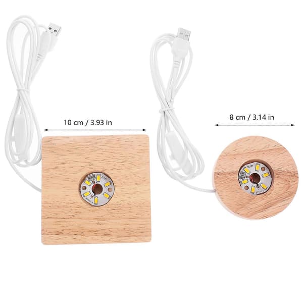 2 STK LED Lys Display Baser Tre Krystallkuleholder USB Lampe Display Baser