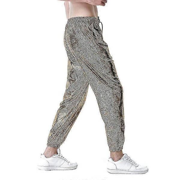 Nattklubb Metallisk Hologram Glänsande Byxor Partybyxor Gold 2XL