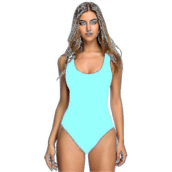 3D-bikini baddräkt för damer med bröstinlägg, baddräkt i ett stycke för vuxna cyan XL